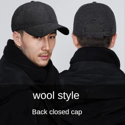 2023 Winter Hat Big Head Size Baseball Cap for Men Thick Wool Fitted Closure Trucker Hat Keep Warm Windproof Solid Color