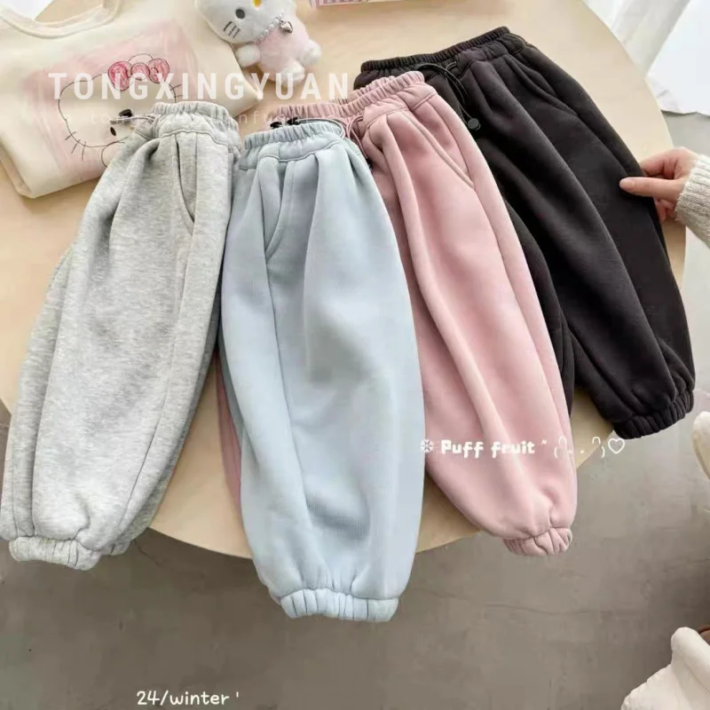 

【Fleece-Lined Thickened】Girls' Sweatpants Sports and Leisure Pants New Warm Children's Winter Sports Pants