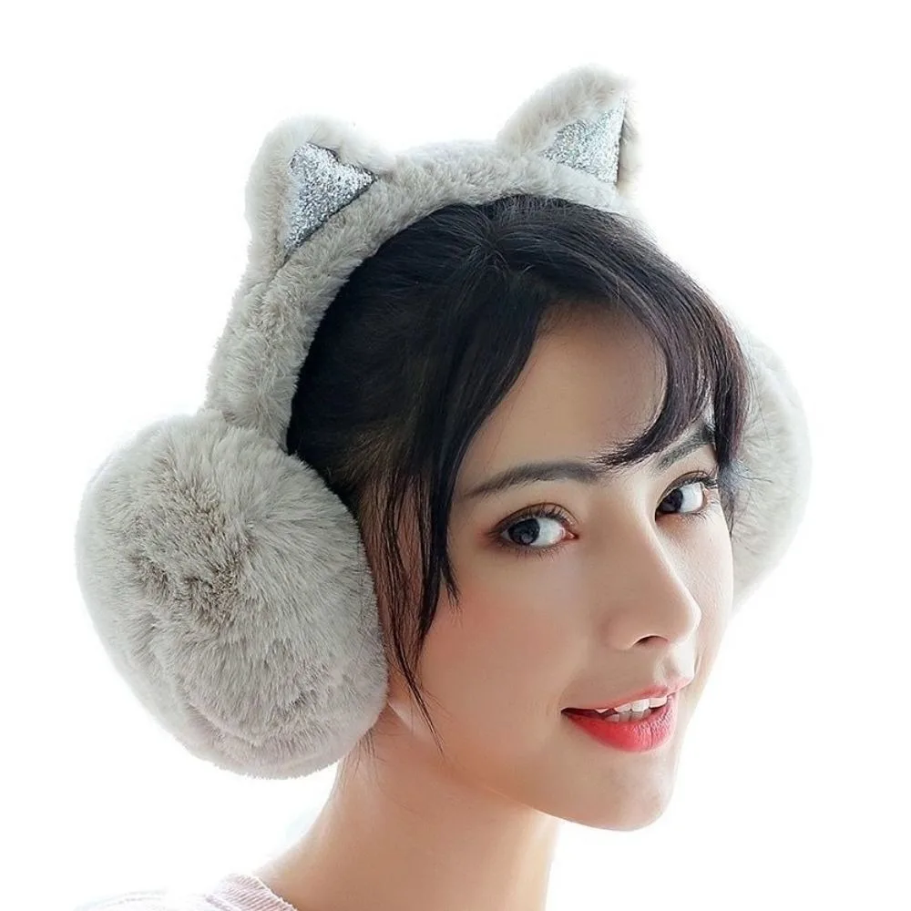 Lovely Plush Ear Muff Cold Protection Keep Warm Ear Warmer Glitter Cat Ear Ear Protectors Winter