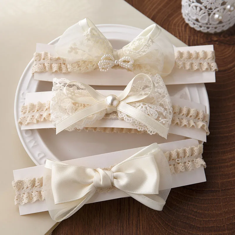 

Lace Bow Baby Hairbands Korean Bowknot Pearl Princess Girl Elastic Headband Newborn Headdress Kids Hair Accessories