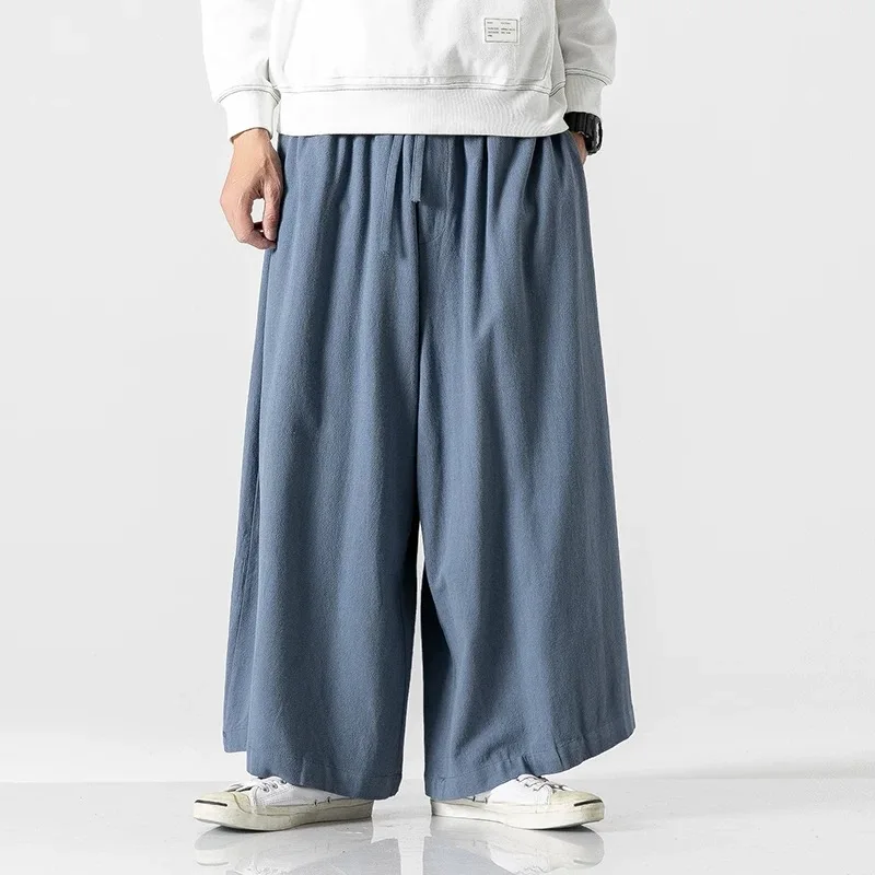 

Men Quality Cotton Linen Skirts Pants Male Bloomer Summer Thin Breathable Cozy Soft Drape Trouser Boy Daily Casual Streetwear