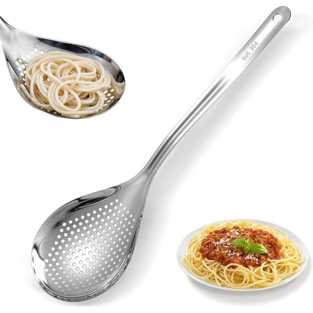 

Skimmer Slotted Spoon, 304 Stainless Steel Spider Strainer Ladle Spoon, Pasta Strainer Spoon Colander for Kitchen Cooking Frying