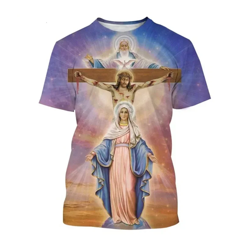 Summer Personality Fashion Short-sleeved Ventilated Virgin Mary 3D Printing T-Shirt Men's and Women's Casual Tops