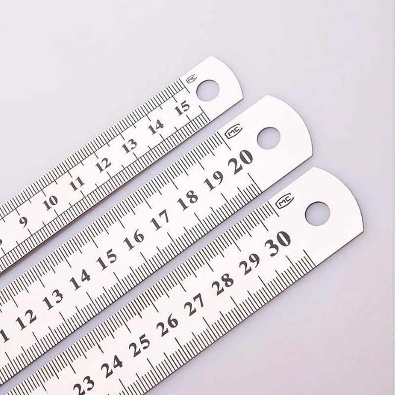 1PCS High Quality Stainless Steel Ruler 15cm20cm30cm Double Sided Scale Standard Ruler Learning Office Supplies