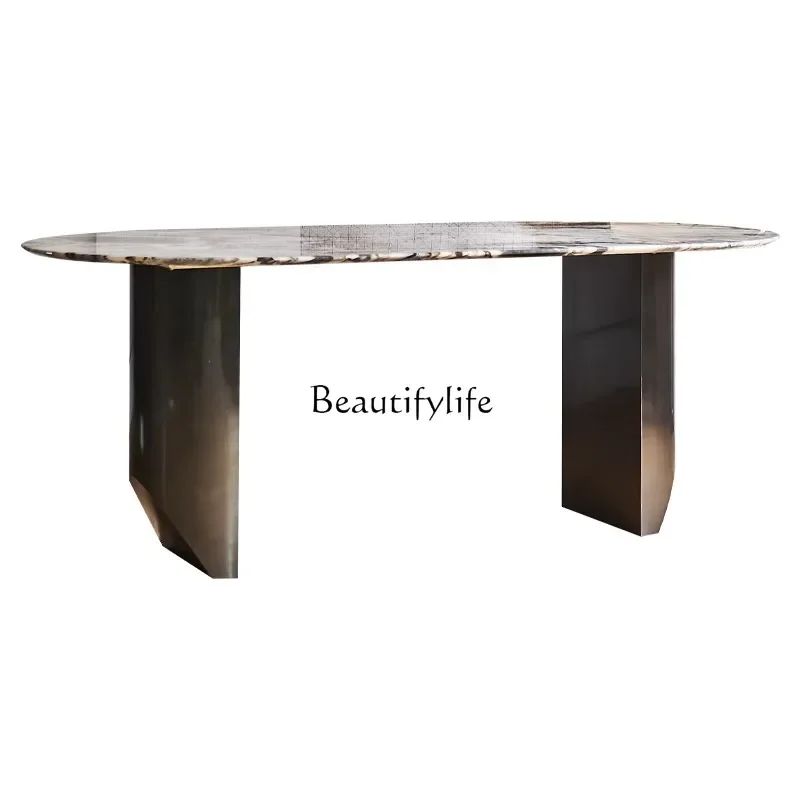 

Imported natural marble elephant white dining table Italian minimalist high-end oval dining table