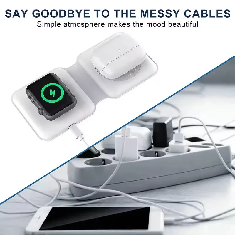 قاعدة شاحن لاسلكية مغناطيسية 2IN1 لهاتف آيفون 12 برو 11Pro XS Max XR X 8 AirPods Apple Watch 5 4 3 2 15 وات شحن لاسلكي سريع