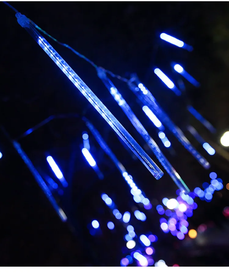 Solar Meteor Shower Lights 30CM8Tubes-50CM8Tubes Warm White Blue Colorful LED String IP54 Waterproof 8 Modes Garden Christmas