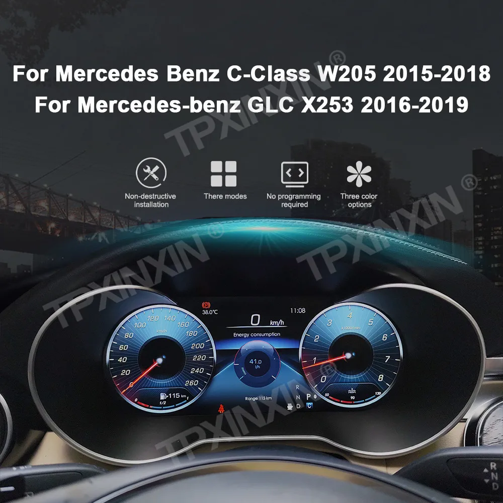12.3 Inch LCD Digital Cluster Update For Mercedes Benz C W205 GLC 2015-2018 Instrument Speedometer Odometer Dashboard Display