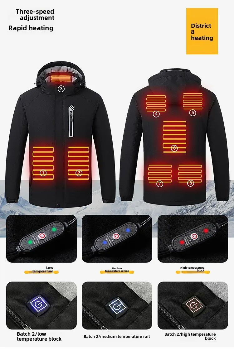 2025 الذكية USB سترة ساخنة الرجال معطف طويل دافئ الرياضات الشتوية في الهواء الطلق الصوف مبطن يندبروف بدلة تزلج التدفئة الكهربائية الملابس #3