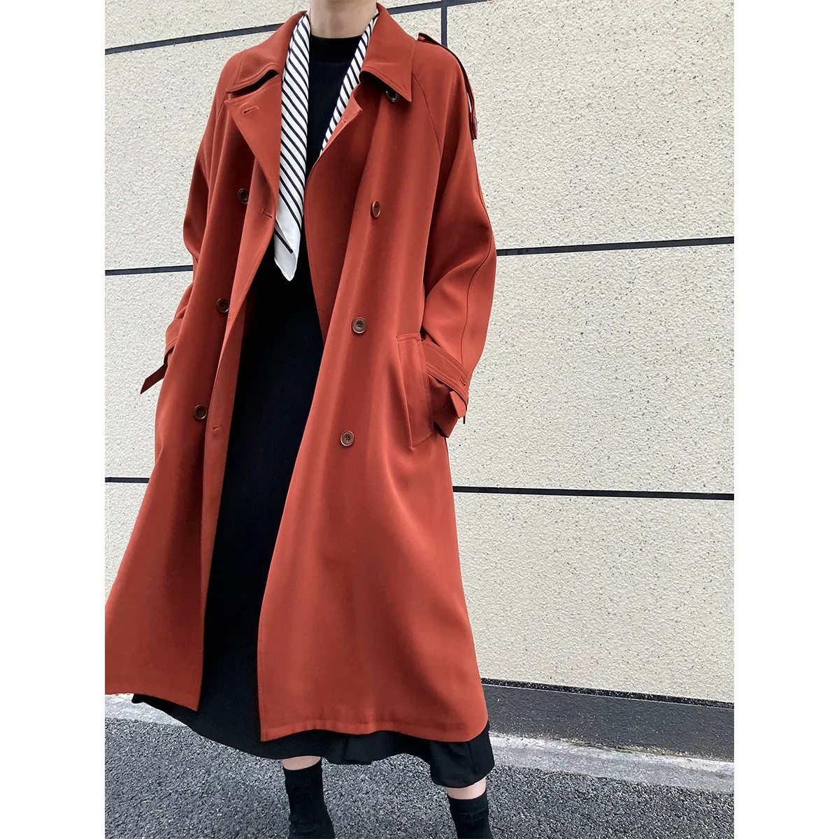 

Korean Women Solid Brief Big Size Long Trench New Lapel Long Sleeve Loose Fit Windbreaker Fashion Tide Spring Autumn 2023