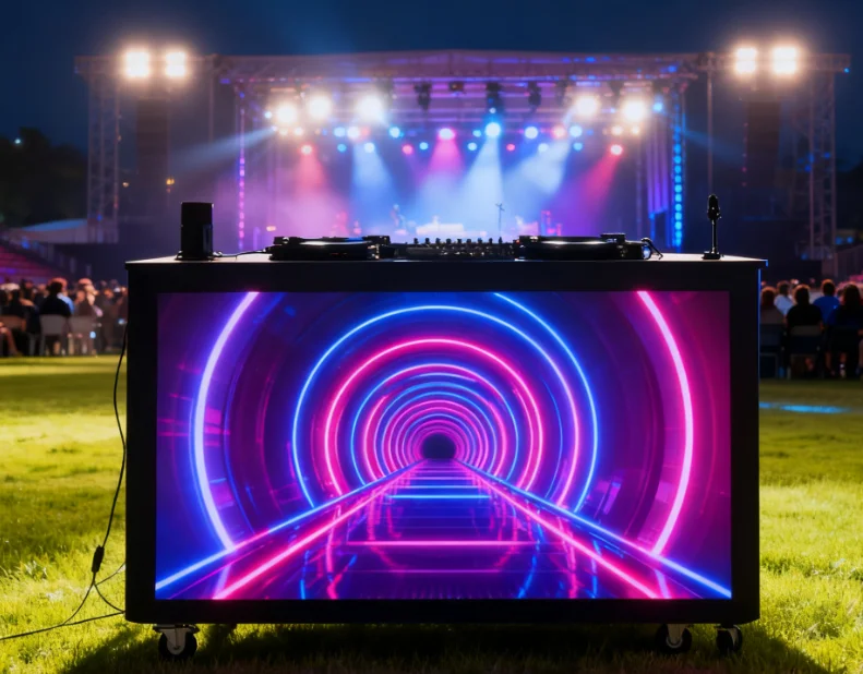 Estande Portátil Dobrável para DJ com Painel LED e Tela de Exibição para Clubes, Festivais de Música e Discotecas