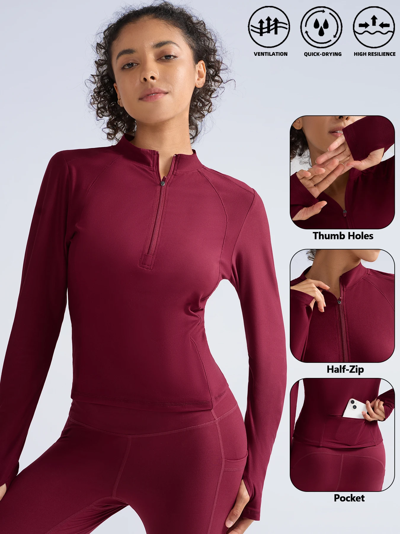 

Women's Half Zipper Long Sleeve Pocket Yoga Shirts Sport Top Fitness Clothes Wear For Women Gym Female Jersey Running T Shirt