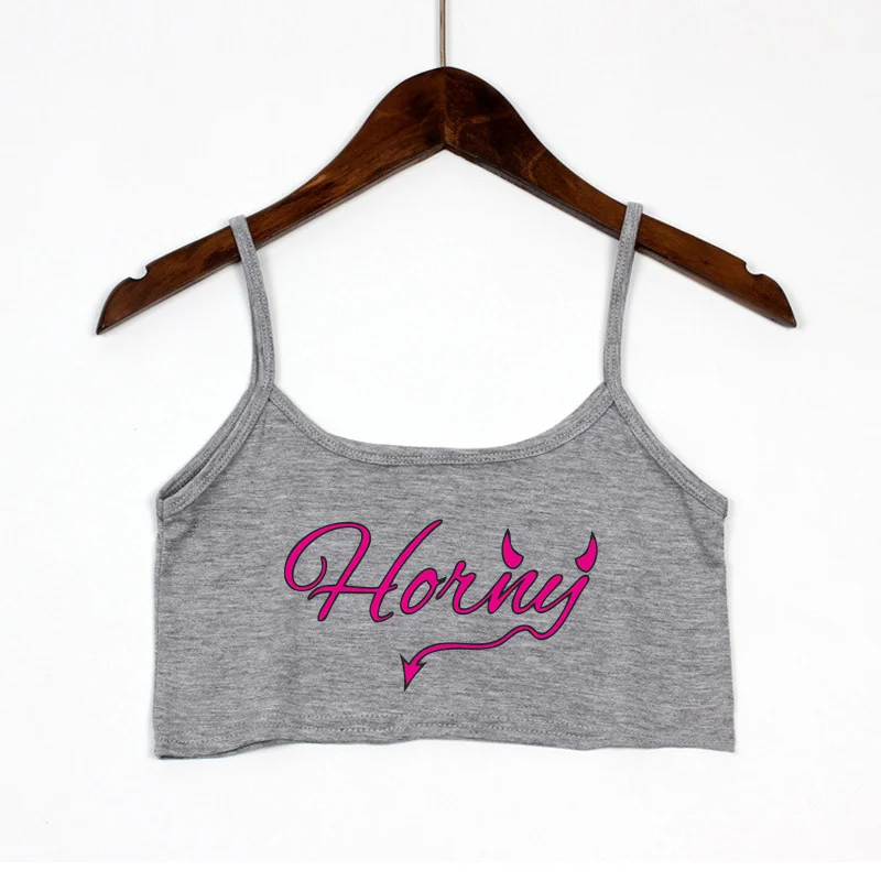 Horny Sexy Print White Top for Women's Sexy Elastic Cotton Camis Sleeveless Short Sexy Crop Top Summer Tank Top Bar Women - view 4