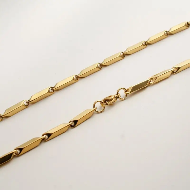 Wholesale Jewelry --  50/55 cm x 3 mm Titanium steel Gold Color Stick Chain Necklaces for Men Fashion Jewelry Hip Hop