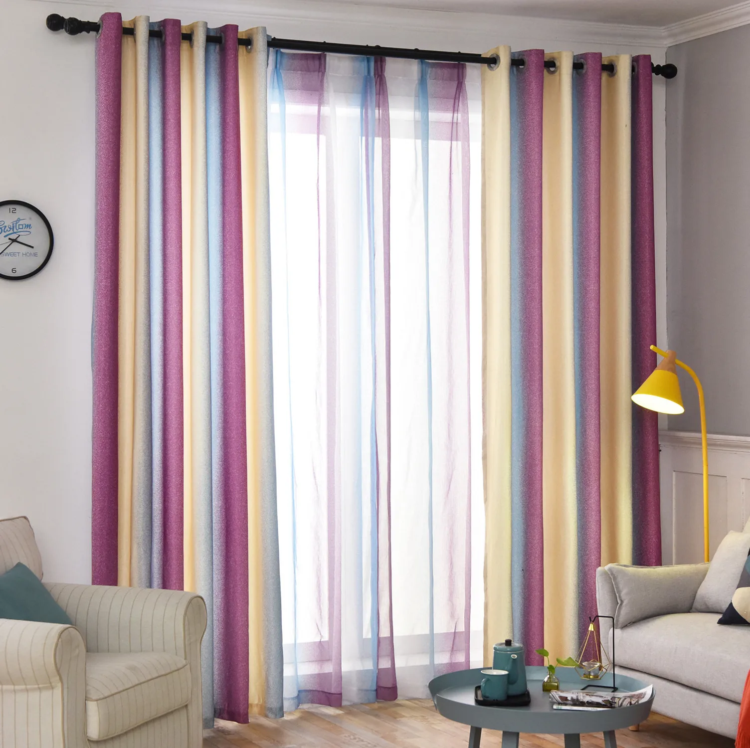 Modern Minimalist Mediterranean Curtains for Living Room Curtains Nordic Gradient Striped Curtians for Bedroom Shade Tulle