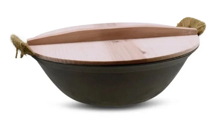 wooden wood Chinese nature color handmade anti hot pot bowl cover iron hypotenuse cover wok wooden pan lid der Deckel lids cover