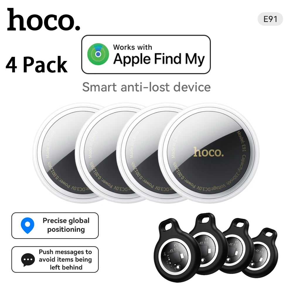 

HOCO 4 Pack Anti Lost Device Airtags For Apple IOS System GPS Locator Wallet Keychain Cars Pets Finders with Protective Cases