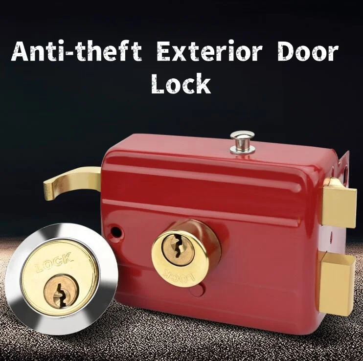 Old Cast Iron Anti-theft Exterior Door Lock Classic Nostalgic Red Door Lock Multiple Safety Lock Wood Door Safety