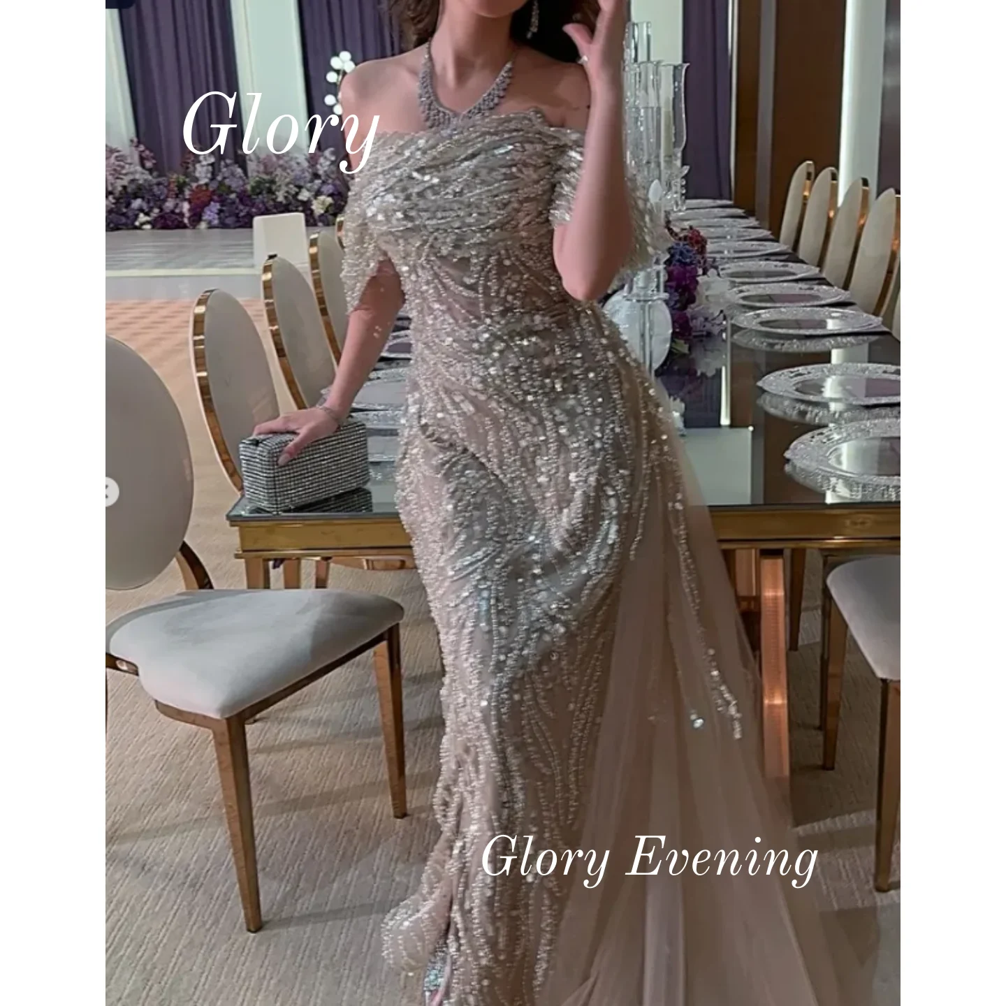 Vintage Strapless Off Shoulder Evening Party Dresses Prom Dresses Sequins Beadings Saudi Arabia فساتين سهرة Customized