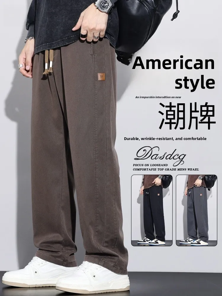 

Повседневные брюки в американском стиле, мужские весенние свободные спортивные брюки с прямыми штанинами, модные брендовые длинные брюки с широкими штанинами, весенне-осенний стиль