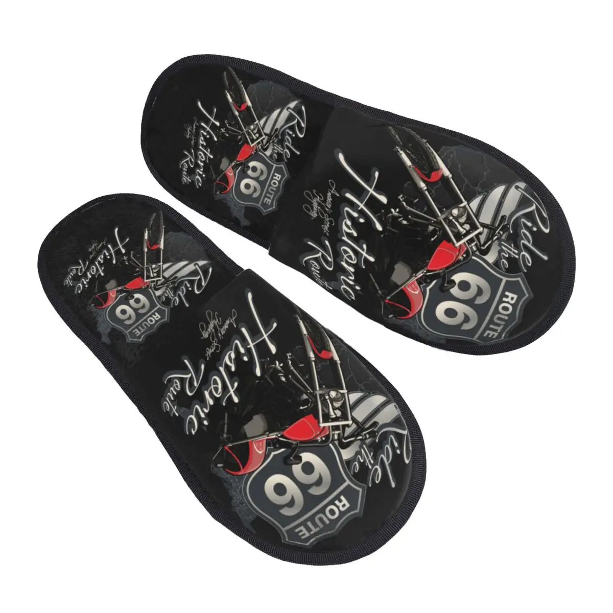 Custom Print Women  Route 66 House Slippers Cozy Warm USA America Highway Memory Foam Fluffy Slipper Indoor Outdoor Shoes