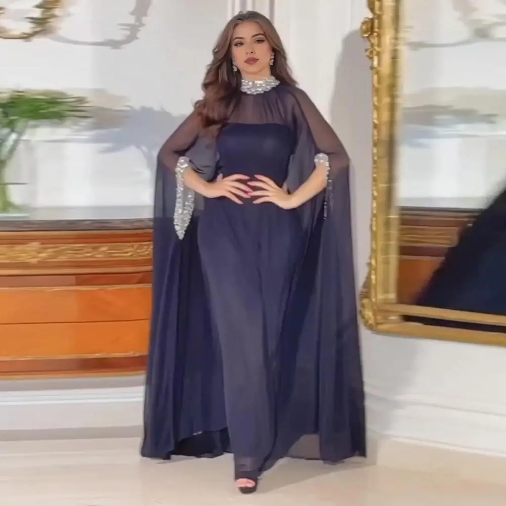 

Prom Maxi Dress Elegant Sequin Evening Dress with Sheer Mesh Sleeves Oversized Hem for Prom Parties Special Events Women Evening