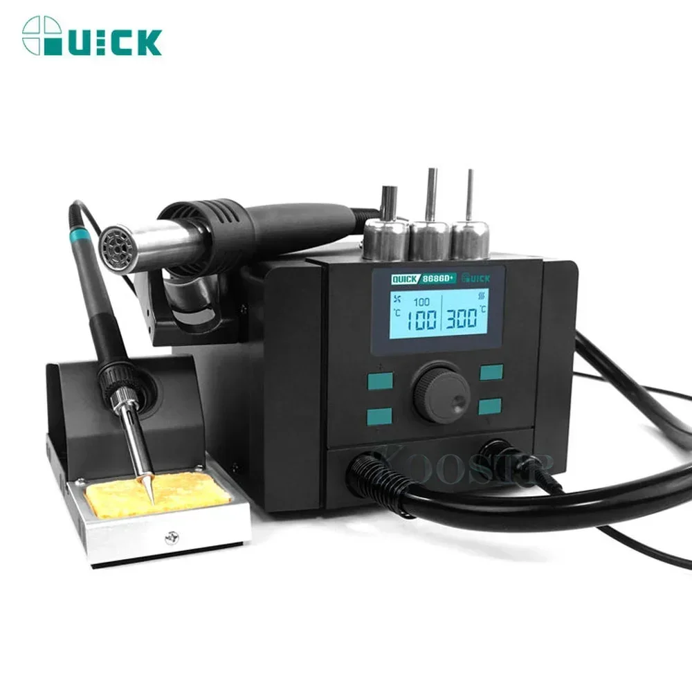 QUICK 8686D+ Hot Air Gun Electric Welding Station K8 TS1100 2 in 1 LCD Display Lead-free Soldering Station Rework Station+Nozzle