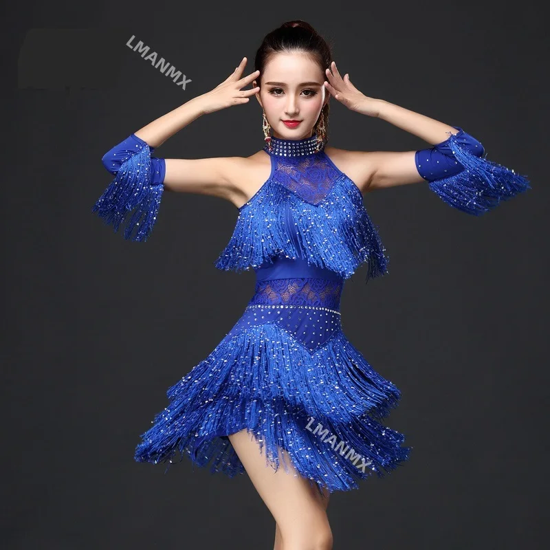 Blue red Latin Dance Dress Women/Girls/Lady New Sexy Fringe Salsa/Ballroom/Tango/Cha Cha/Rumba/Samba/Latin Dresses For Dancing