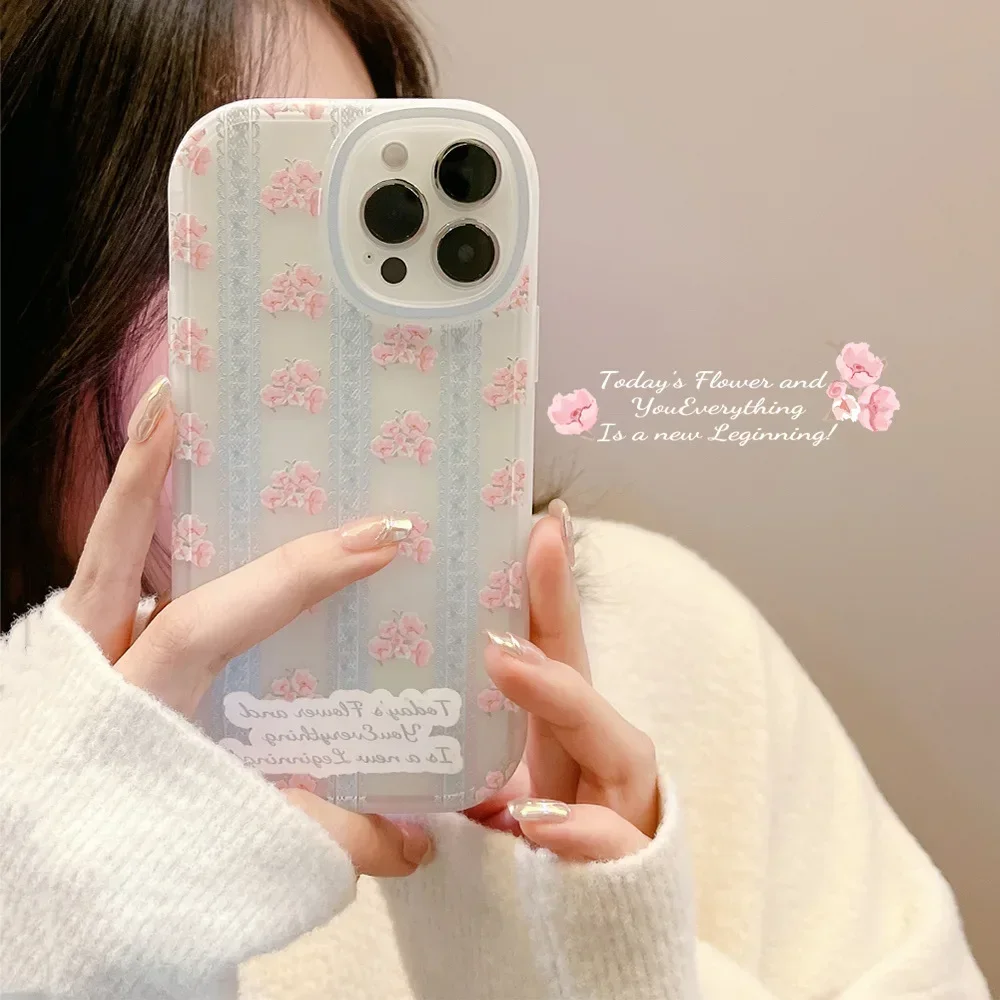 Sweet Retro lace Spring flower art girls Phone Case For iPhone 17 air 16 15 14 13 11 12 Pro Max 16 Plus Xs Max X Case Cute Cover