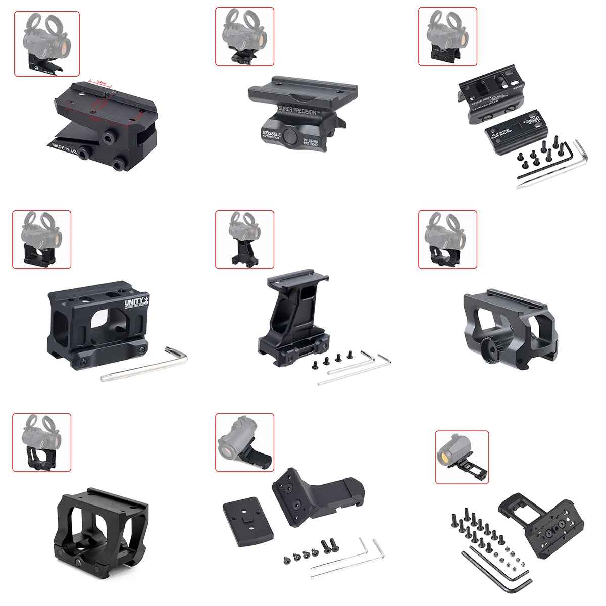 

Тактический быстрый кронштейн UNITY Fast Riser Mount DANIEL DEFENSE GEISSELE для прицелов Aimpoint T1 T2 Red Dot, универсальный повышающий кронштейн для 20-мм планки
