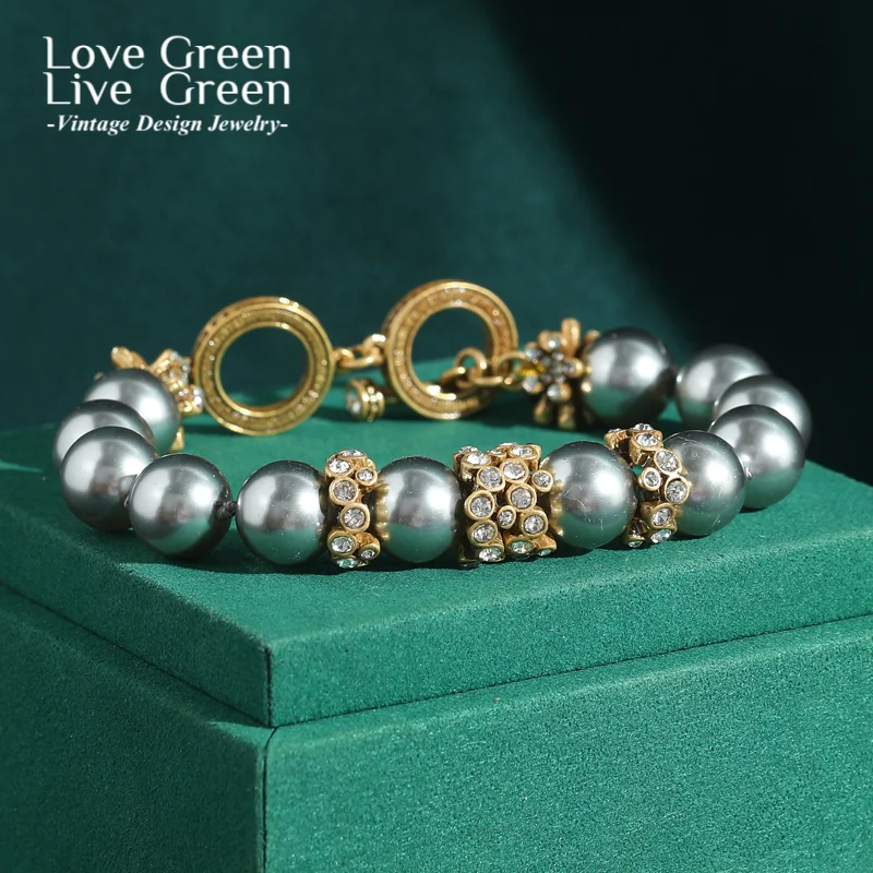

Vintage Gary Pearl Bracelets For Women Rhinestone Antique Gold Color Wedding Accessories Luxury Branded Jewelry Summer 2025