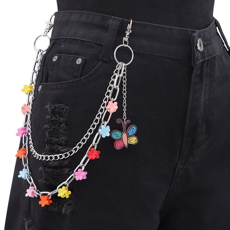 Gift-worthy Colorful Butterfly Flower Pendants Metal Pants Chain
