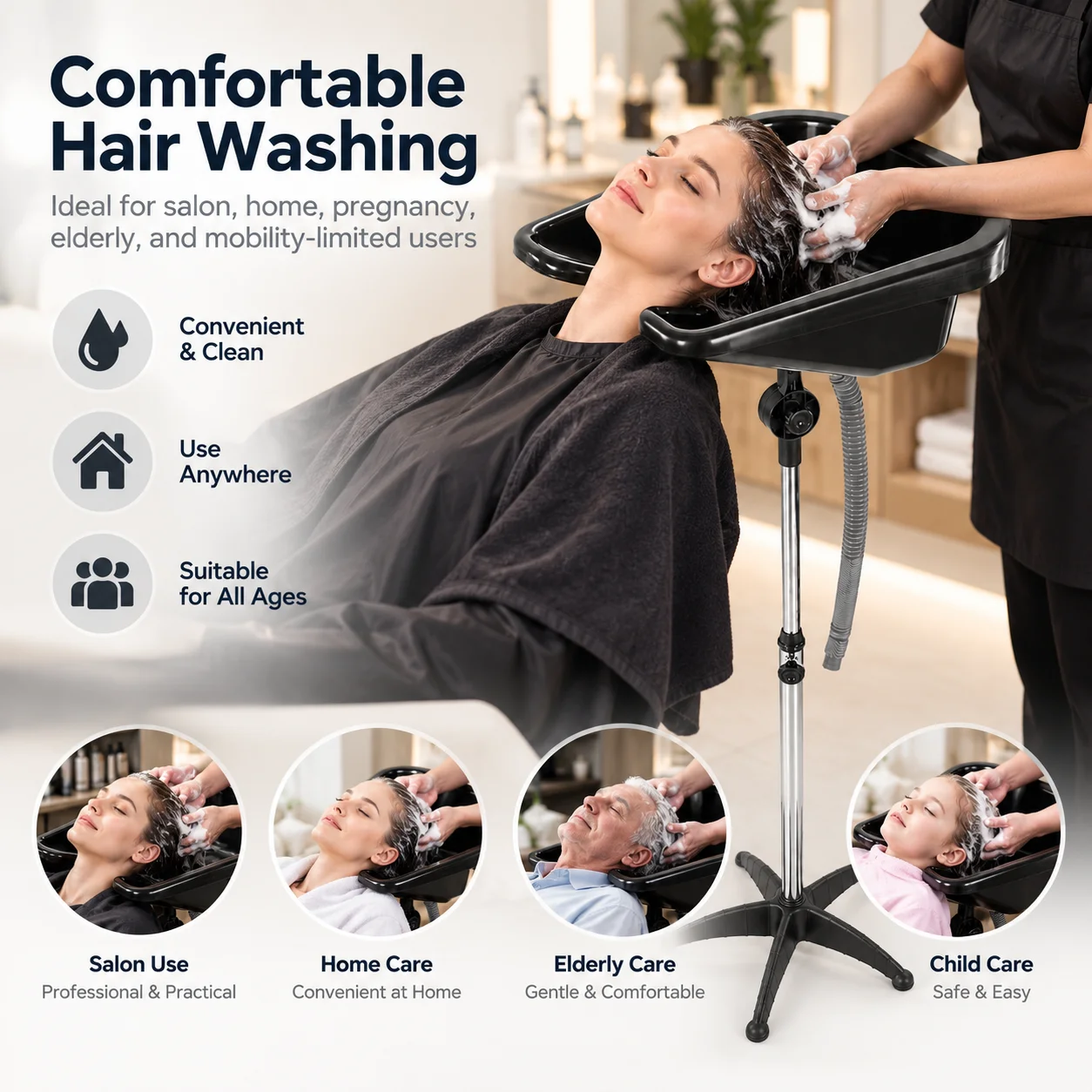 Barbershop Shampoo Bowl With Tube Chair Mobile Wash Hair Height Adjustable Hair Washing Sink Suitable Beauty Salon Tools - view 6