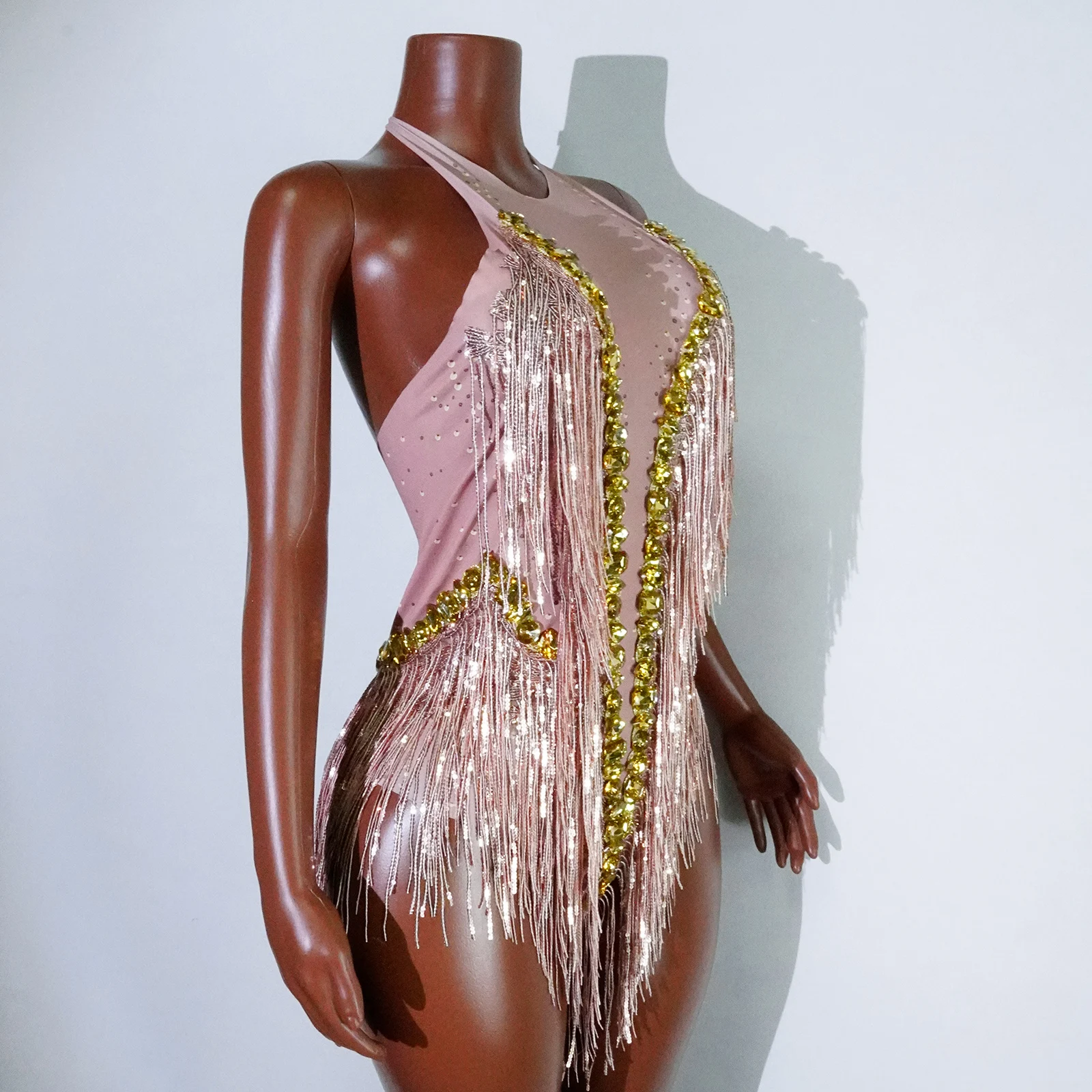Sexy cristallo paillettes frange body nappa body donna pole costume da ballo latino club cantante di scena ballerino ds spettacolo di prestazioni