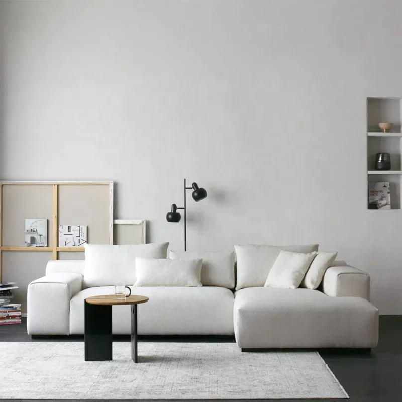 Ecksofa mit umkehrbarer Chaiselongue, mit Stoff gepolsterte Boucle-Sofagarnituren in L-Form