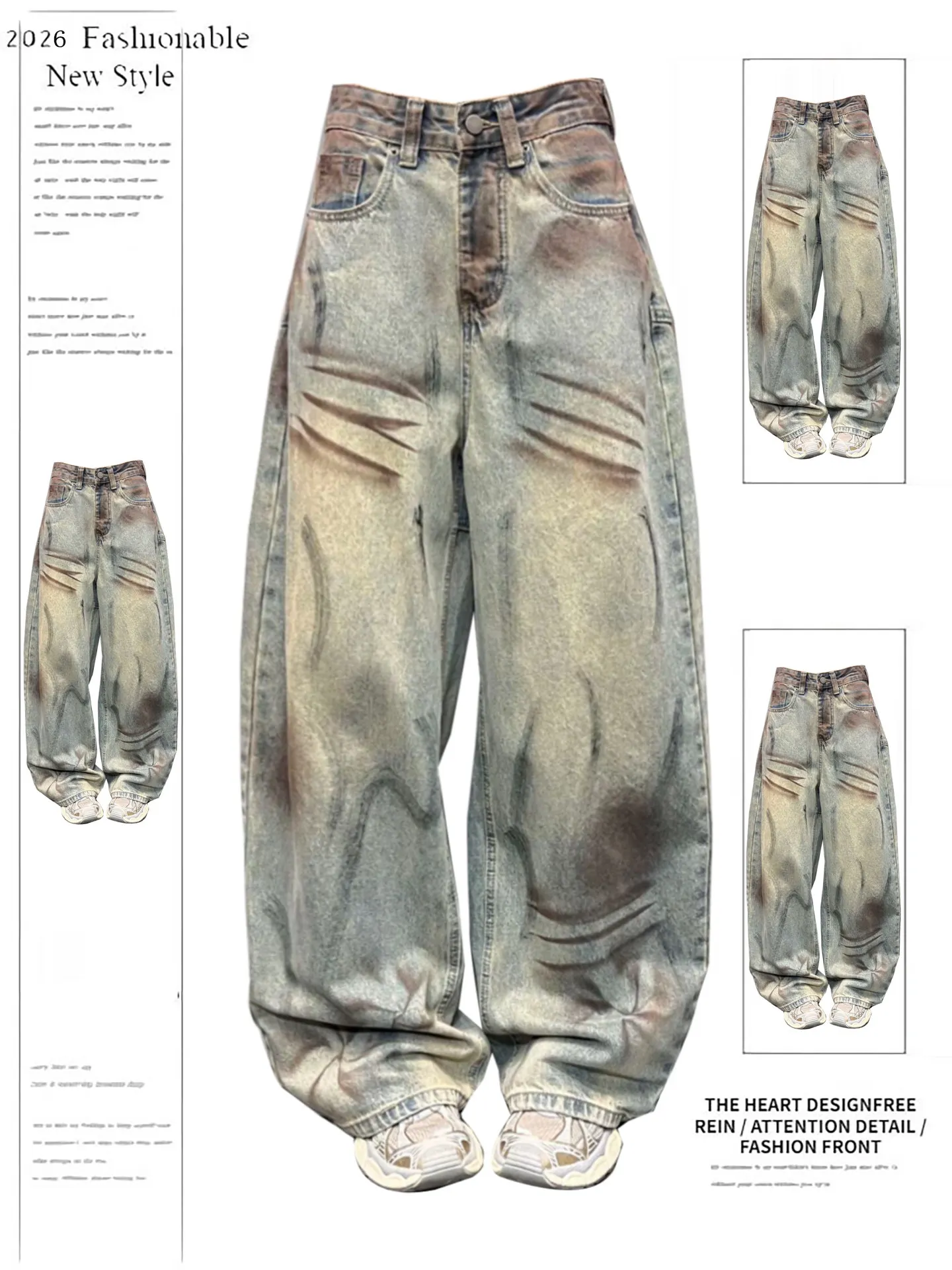 

Women's Blue Y2k Wide Jeans Oversize Jean Pants Vintage Harajuku Japandi Style Baggy Grunge Denim Trousers Alternative Clothes