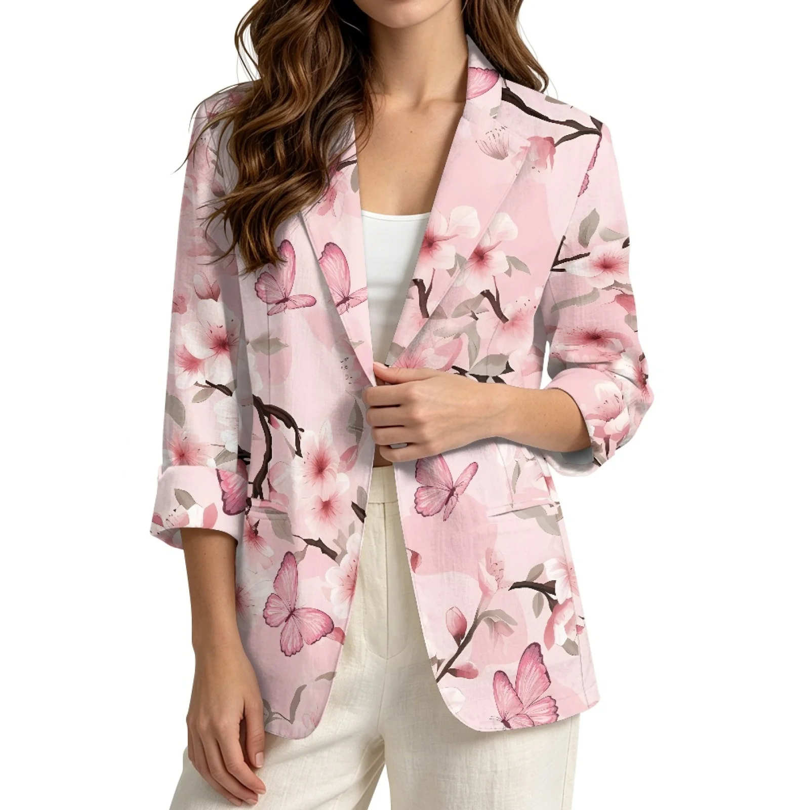 PENSTROLL Loose Linen Style Fall Jackets Lightweight Cardigan Jacket for Daily Butterfly and Floral