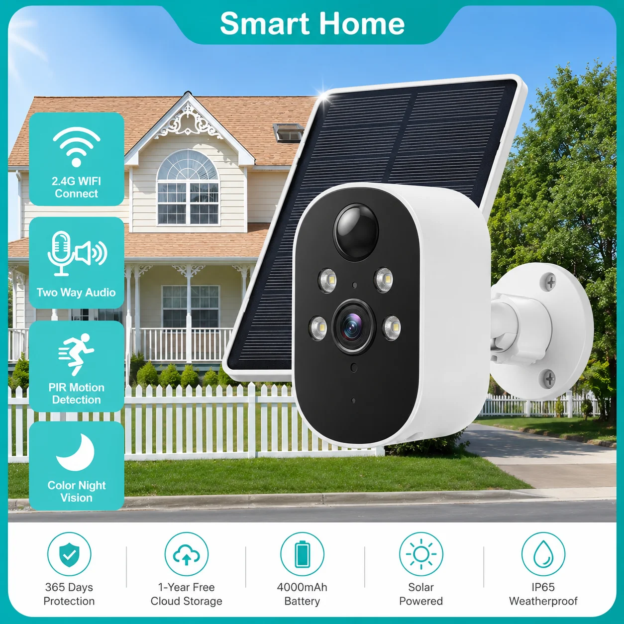 Full-Color Alarm Recording Security Cam, Supports Cloud & TF Storage, 0-8M Standby Trigger, Built-in Antenna, -10℃~55℃