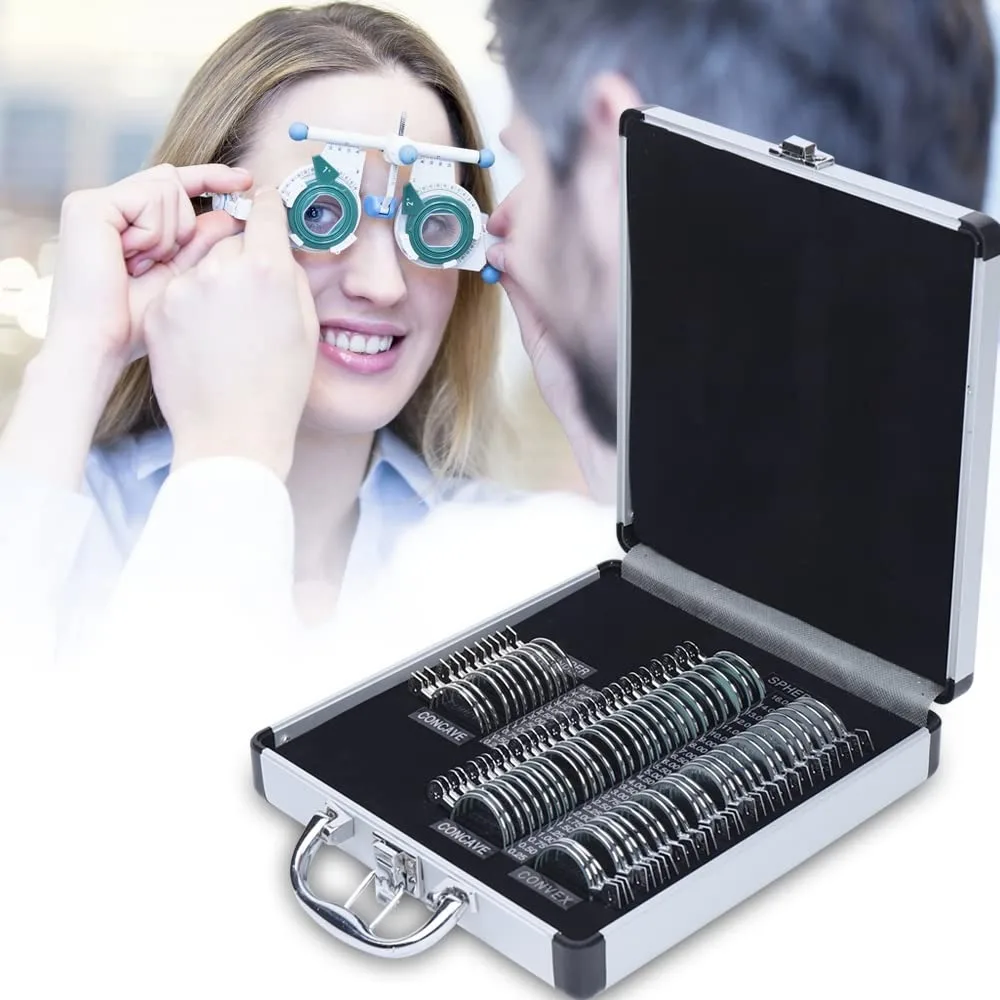 68 pcs Optical Trial Lens Set Eye Test Glasses Ophthalmic Lenses Ophthalmology Optometry Kit Trial Frame Metal Rim Aluminum Case