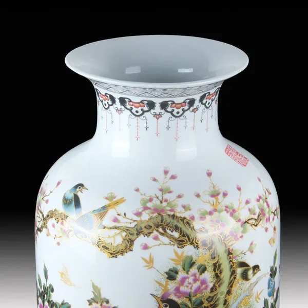 yesJingdezhen Tall Vase Floor Ceramic Gold Pheasant Vase Home Furnishing Articles Sitting Room Large Floor Vases