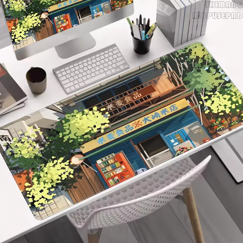 

PC Gamer Mousepad Pixel Art Mouse Pad Office Large Mouse Mat Rubber Deskpads XXL Desk Mats Street Scenery Mousepads 900x400mm