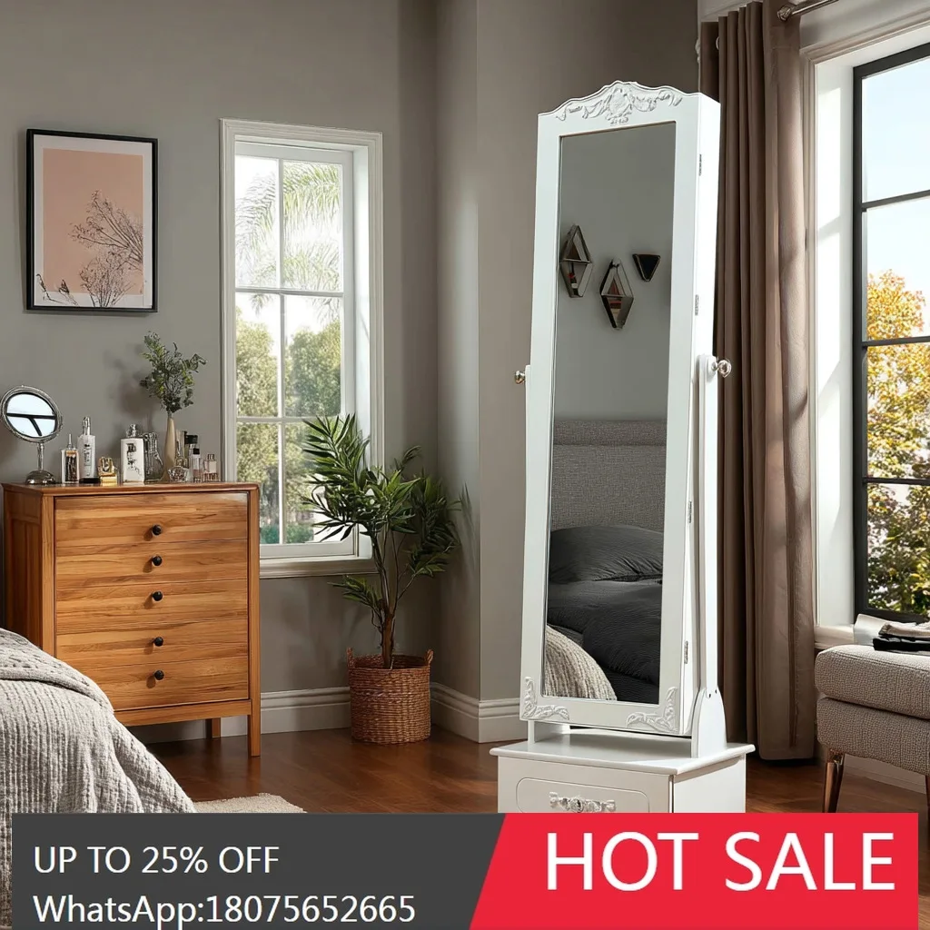 

SGF Jewelry Cabinet Mirror European Style Simple Wooden Jewelry Storage Organizer Multifunctional Mirror