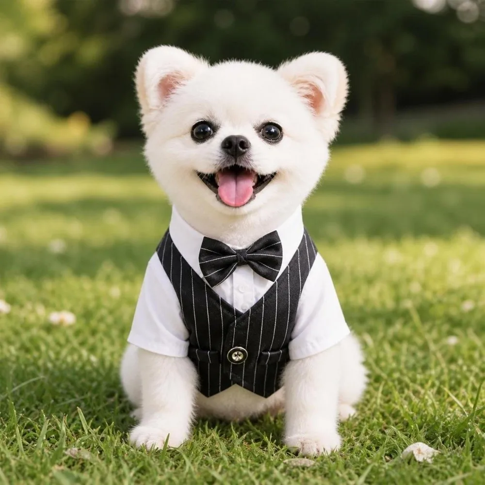 Short Sleeve Dog Wedding Suit Lightweight Gentleman Pet Tuxedo Outfit Spring Summer Button Closure Dog Costume Vest