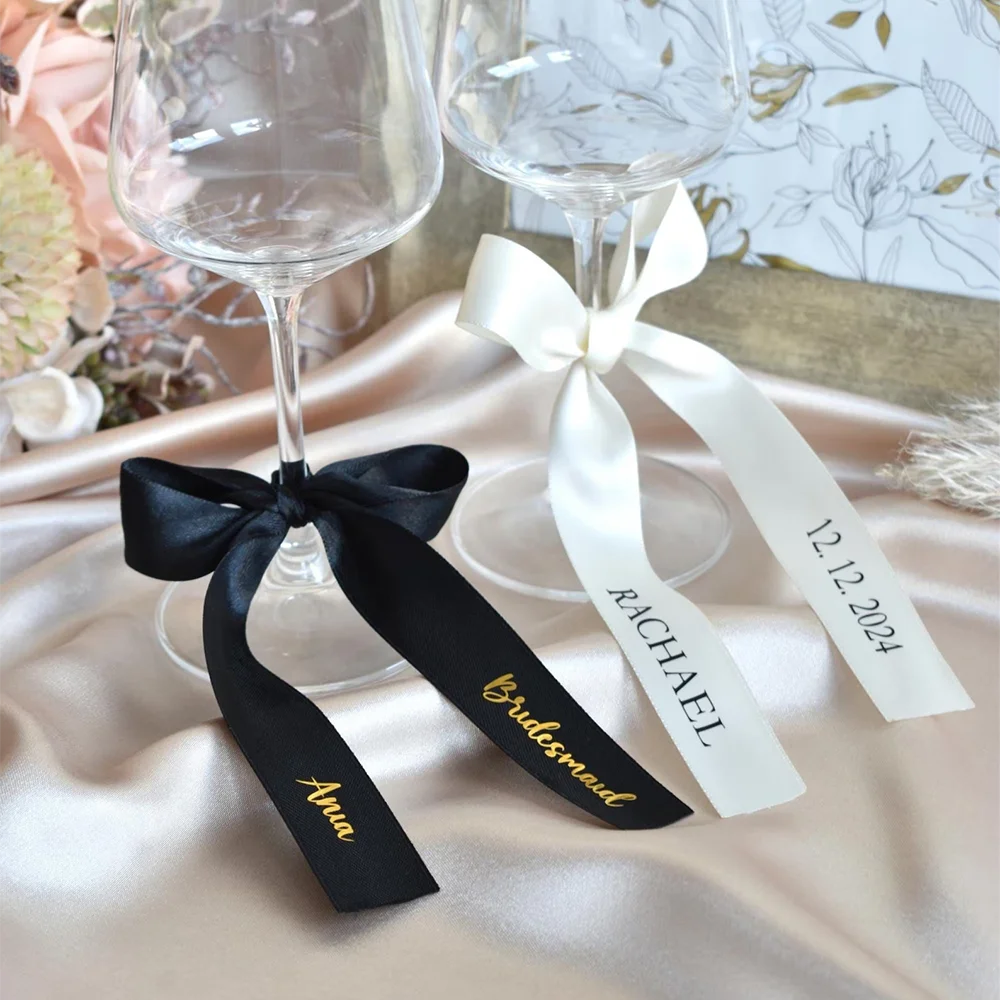 

5Pcs Personalized Wine Glass Ribbon Champagne Glass Ribbon Name Tags Wedding Place Cards Bridal Shower Bachelor Party Decoration