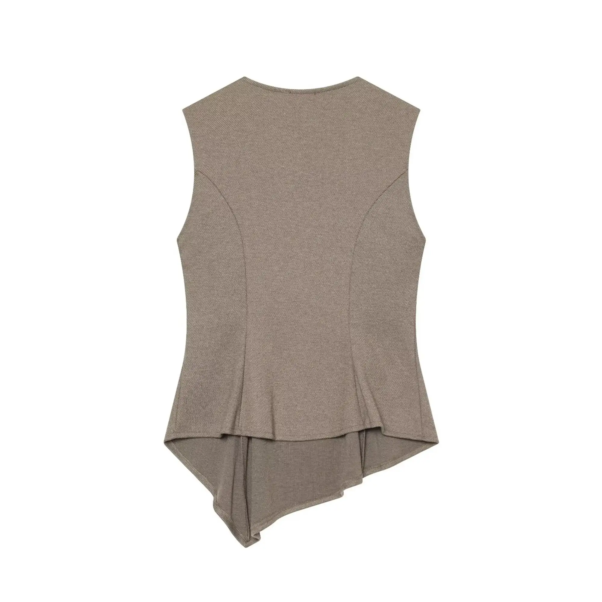 TFMLN Elegantes Damen-Set aus asymmetrischem Oberteil und Hose mit weitem Bein, 2-teilig, modisch, lässig, einfarbig, ärmellos, Neuheit – Detail 14