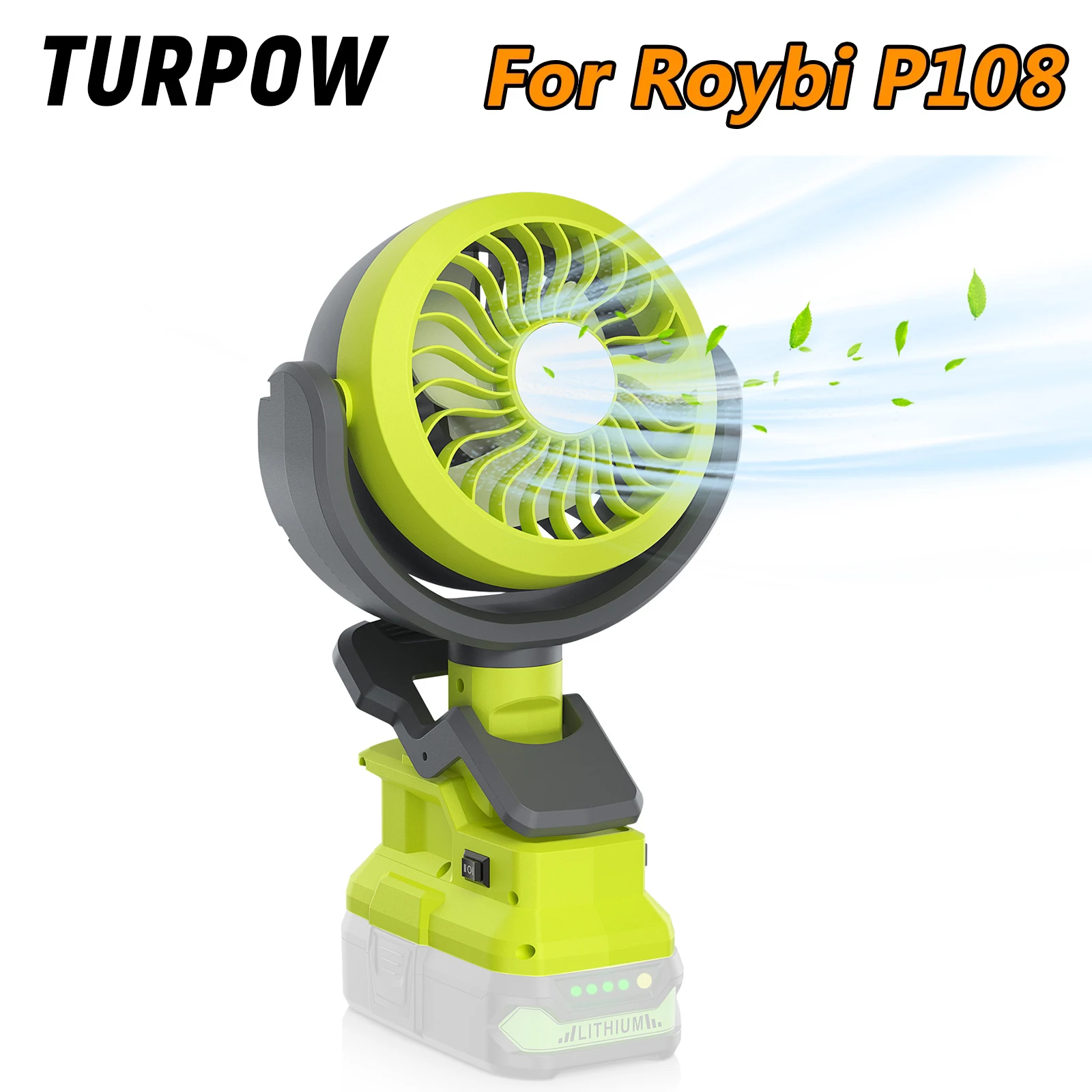 Turpow Kabelloser Ventilator für Roybi P108 P107 Akku 18V Ventilator-Licht 2-in-1 Kompatibel mit Roybi 18V Li-Ionen-Akkus Drahtloser Ventilator