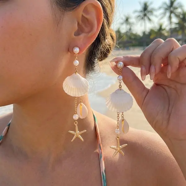 Women's Ocean Style Shell Starfish Stud Earrings, Nautical Gift