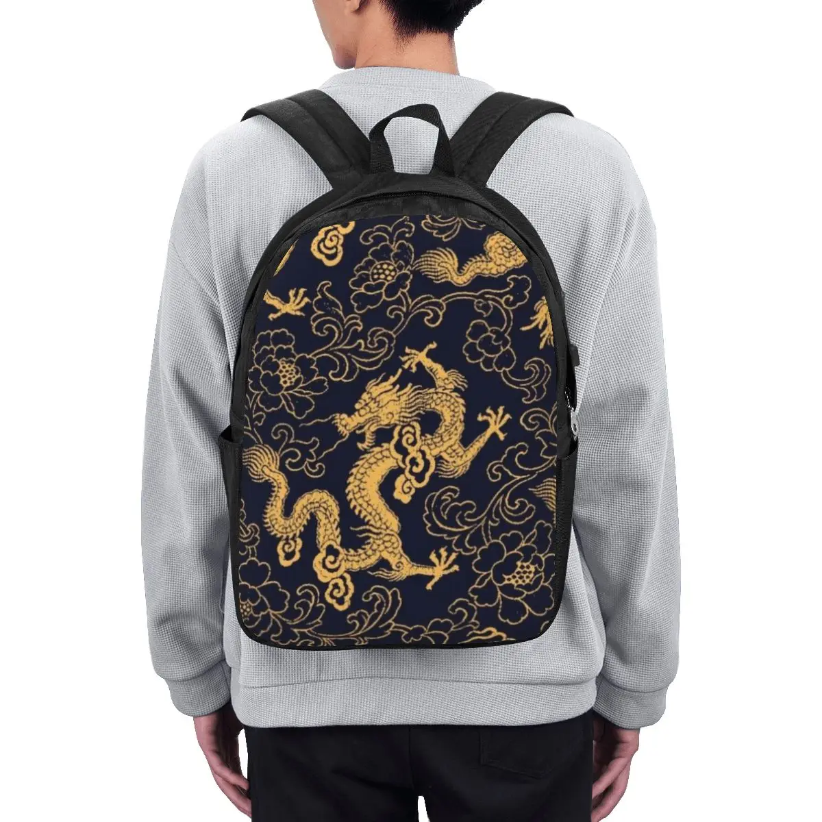 

Chinese Traditional Golden Dragon Backpack Travel Notebook Bag Computer College Student School Bag Laptop Shoulder Bags