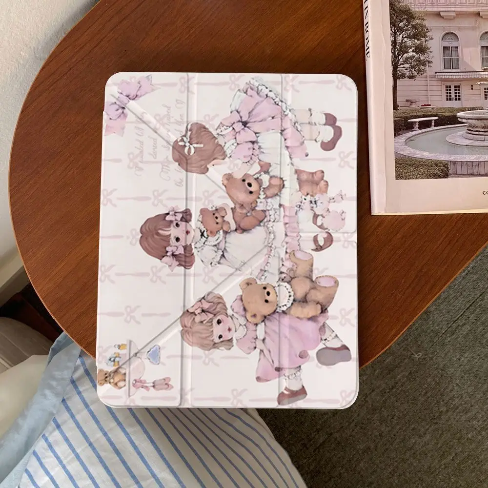 

Korean Kawailolita Girl Pink Bear For iPad Pro Air 13 11 M5 M4 M3 M2 2 1 11th A16 12.9" 10 9 8 7 6 5 Th Mini 7 6 5 4 7.9" Case