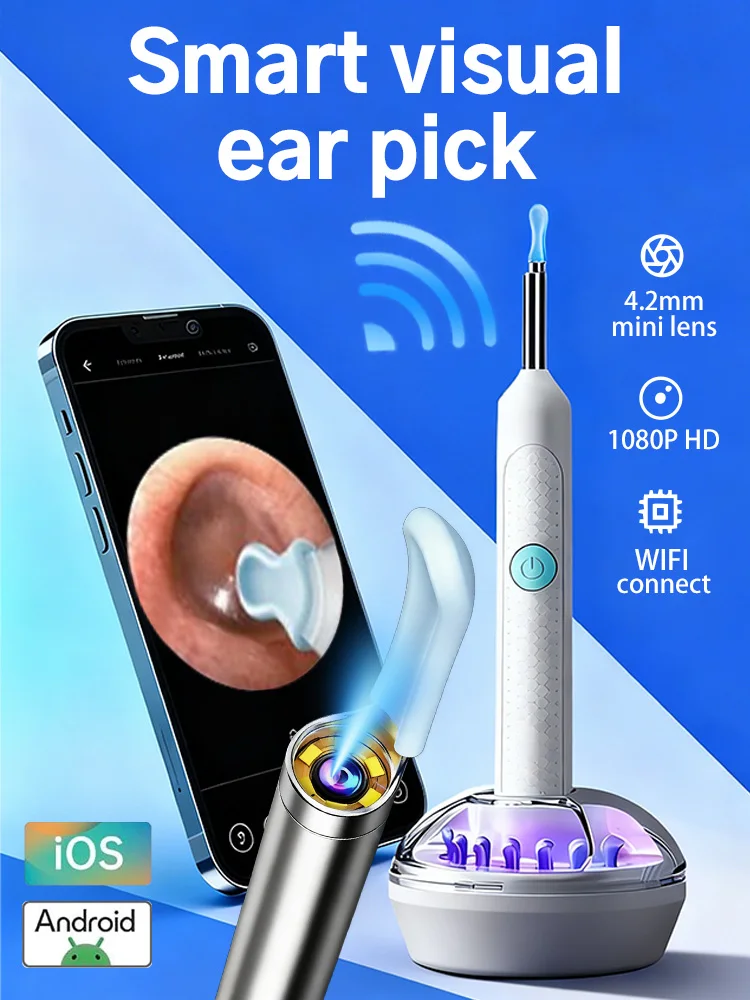 2025년 최신 카메라 타입 C 충전 귀지 제거 도구 WIFI iOS/안드로이드 귀이개 방수 카메라